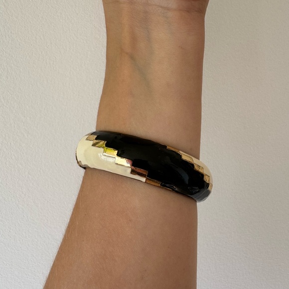 Chunky bangle bracelet black gold art deco Avantgarde Y2K western boho - Picture 3 of 5